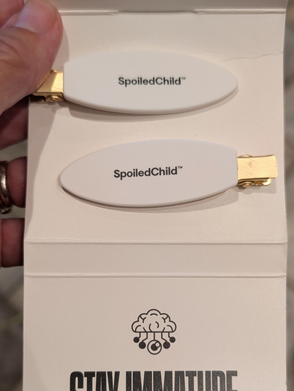 SpoiledChild White Logo Hair Clips - Set of 2